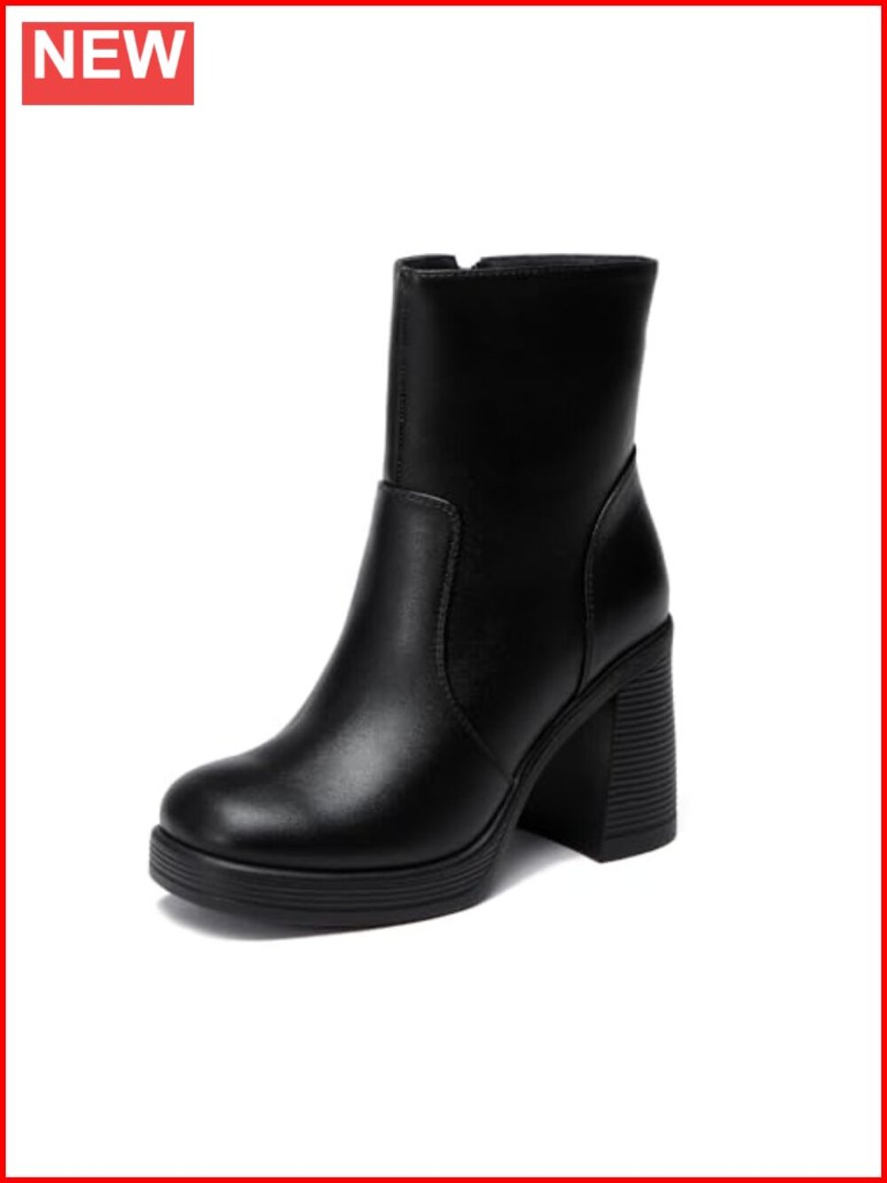 Chunky Heel Platform Ankle Boots with Zipper, Square Toe